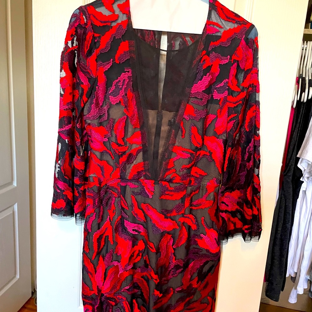 BCBG Rich red embroidered mini dress